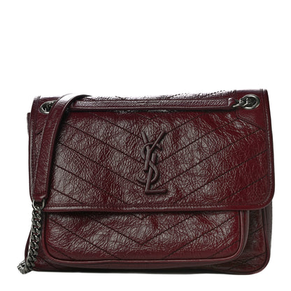 Saint Laurent Crinkled Calfskin Matelasse Monogram Medium Niki Chain Satchel Burgundy 1 of 10