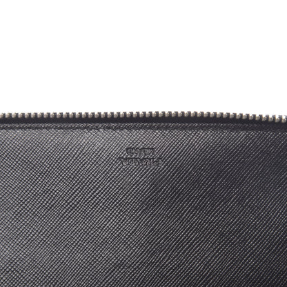 Prada Saffiano Triangle Large Zip Around Travel Wallet Black 6 of 8