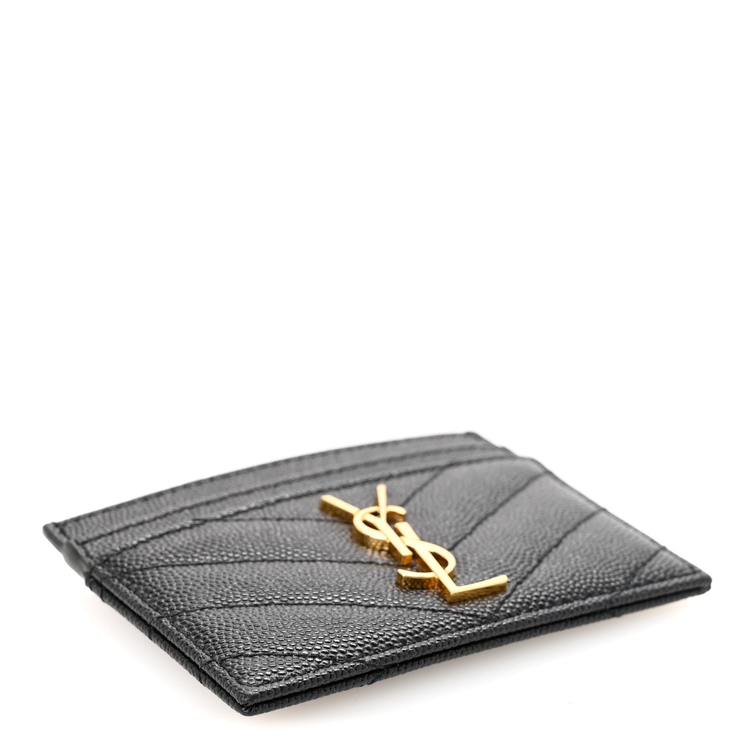 Saint Laurent Grain De Poudre Matelasse Chevron Monogram Credit Card Case Black 4 of 7