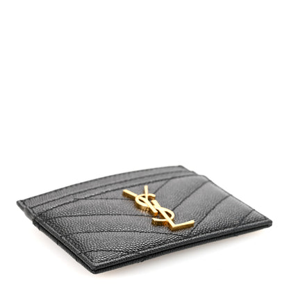 Saint Laurent Grain De Poudre Matelasse Chevron Monogram Credit Card Case Black 4 of 7
