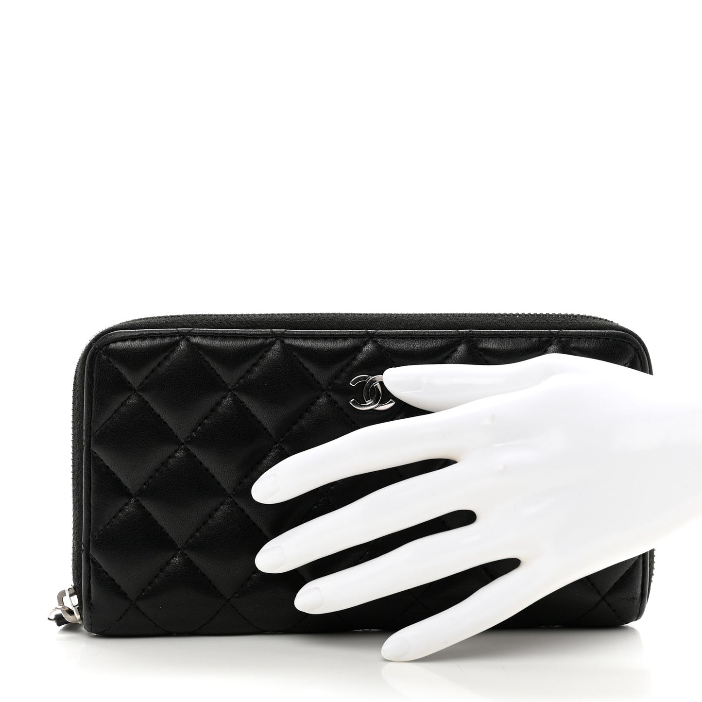 Lambskin Quilted Large Gusset Zip Around Wallet Black