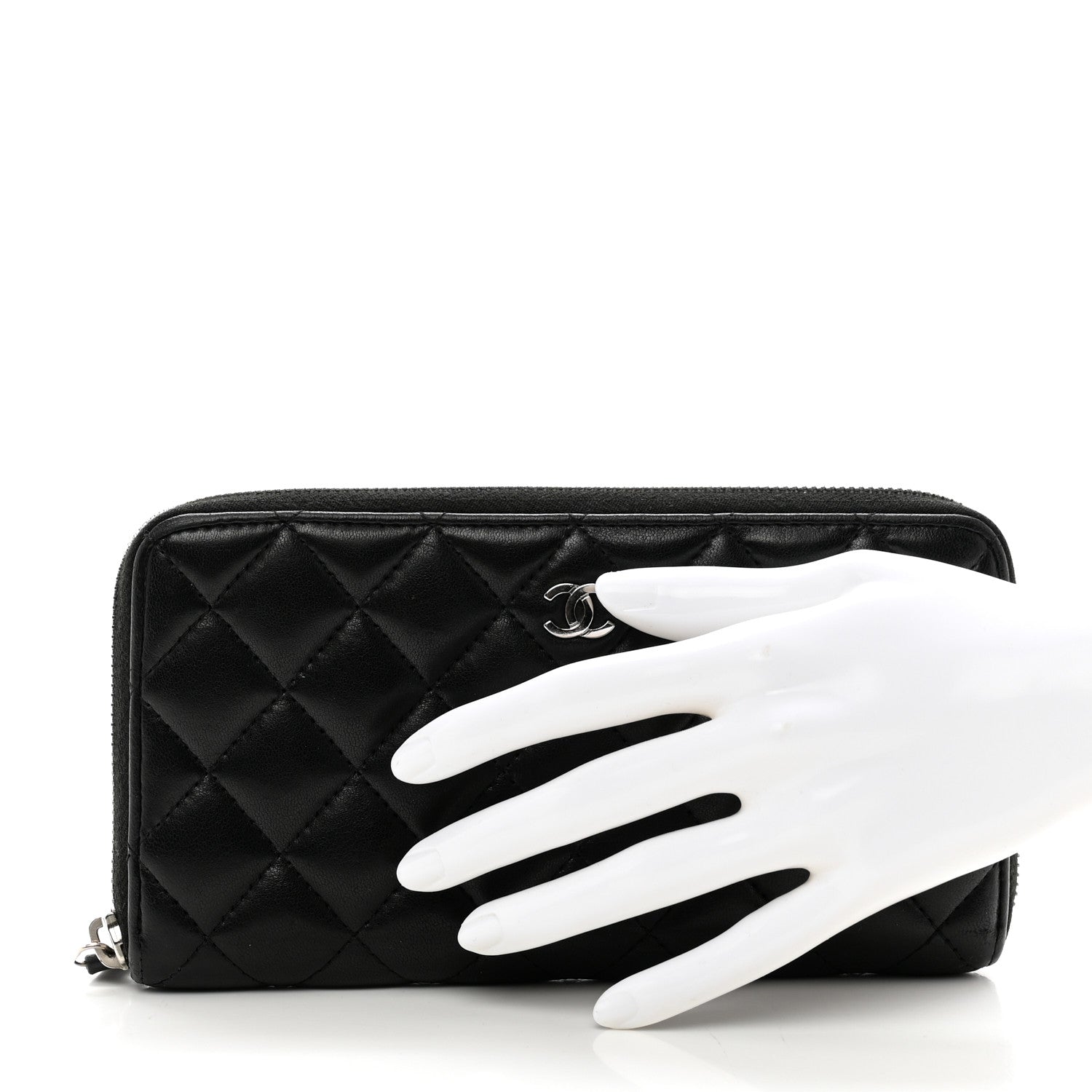 Chanel Lambskin Quilted Large Gusset Zip Around Wallet Black 2 of 8