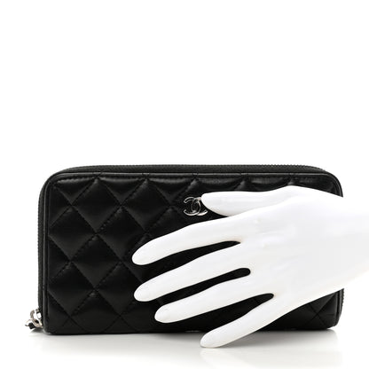 Chanel Lambskin Quilted Large Gusset Zip Around Wallet Black 2 of 8
