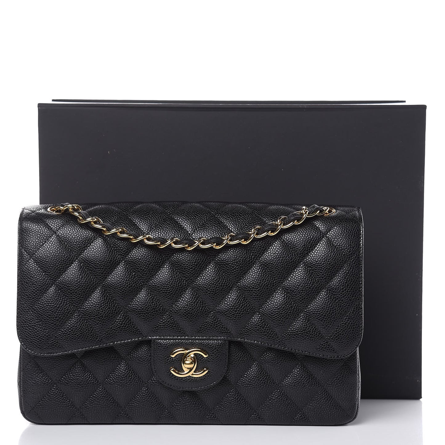 Caviar Quilted Jumbo Double Flap Black