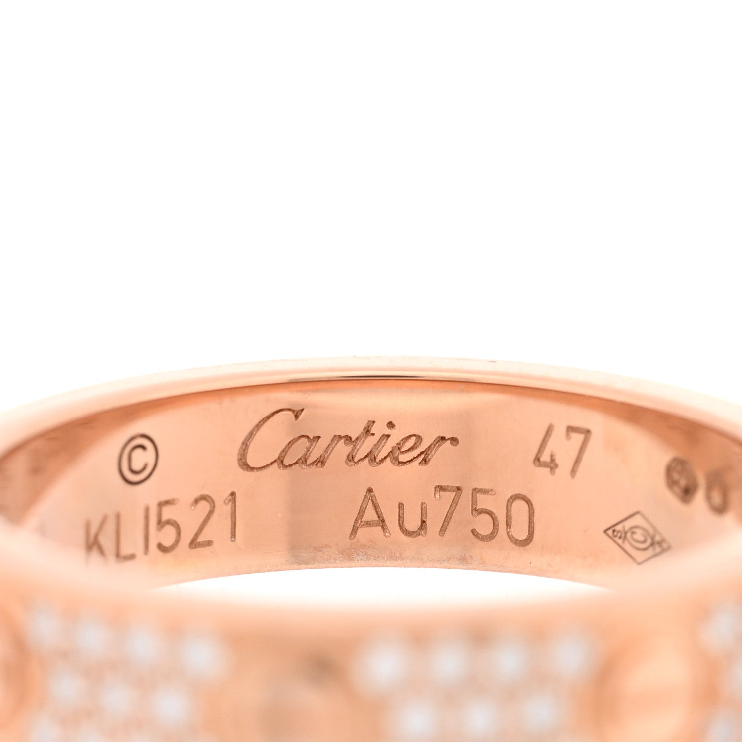 Cartier 18K Pink Gold Diamond 4mm LOVE Wedding Paved Band Ring 47 4 4 of 5