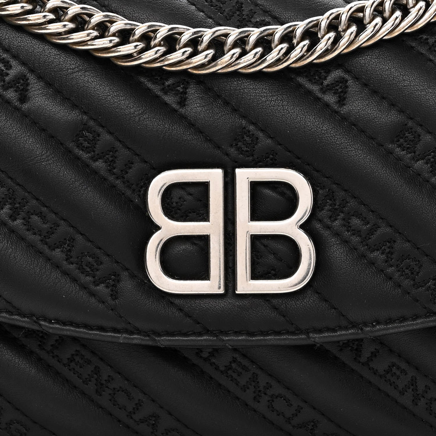 Balenciaga Calfskin Logo Matelasse S BB Round Shoulder Bag Black 7 of 10