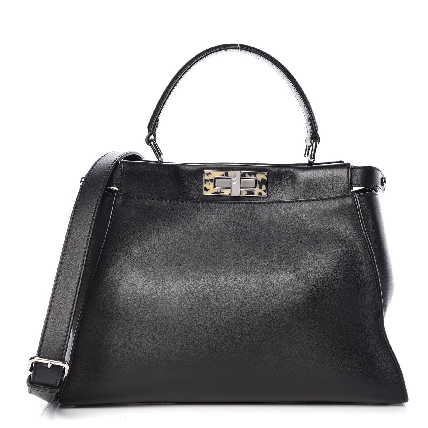 Vitello Dolce Shiny Nappa Plexglass Granite Medium Peekaboo Iconic Satchel Black