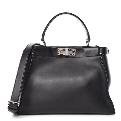 Fendi Vitello Dolce Shiny Nappa Plexglass Granite Medium Peekaboo Iconic Satchel Black 1 of 14