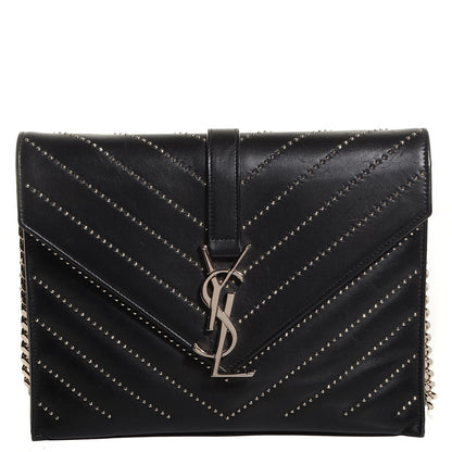 Saint Laurent Calfskin Monogram Chevron Studded Shoulder Bag Black 1 of 8