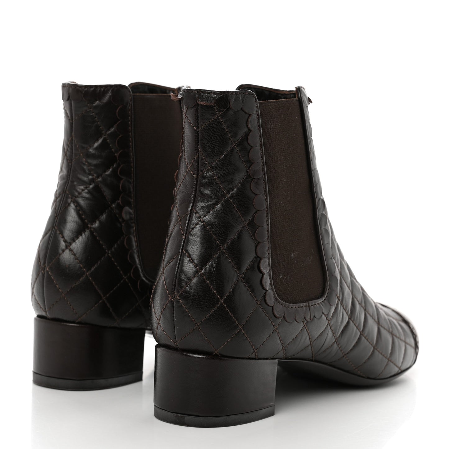 Lambskin Quilted Cap Toe CC Ankle Boots 36 Dark Brown