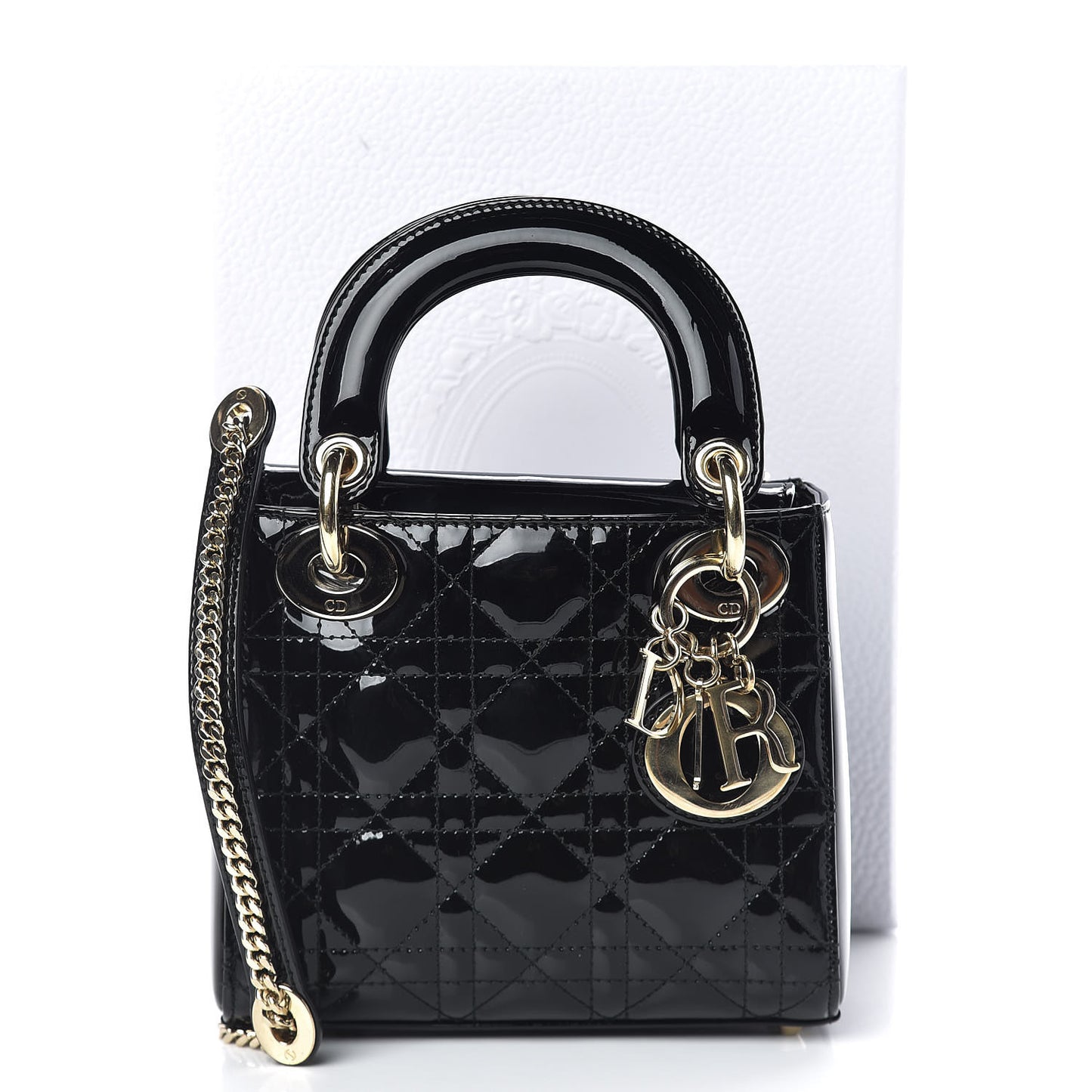 Patent Cannage Mini Lady Dior Black