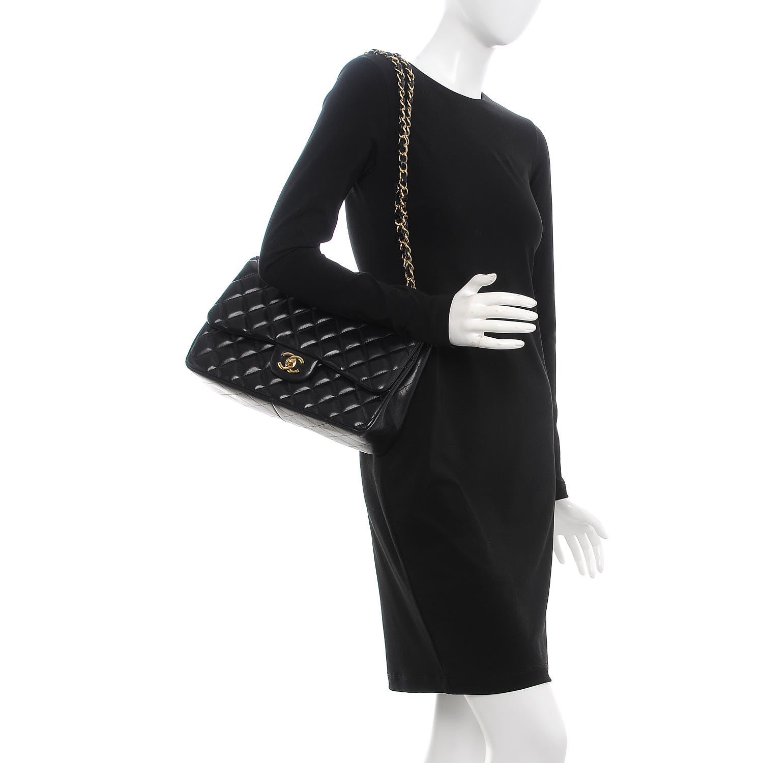 Chanel Lambskin Quilted Jumbo Double Flap Black 2 of 7