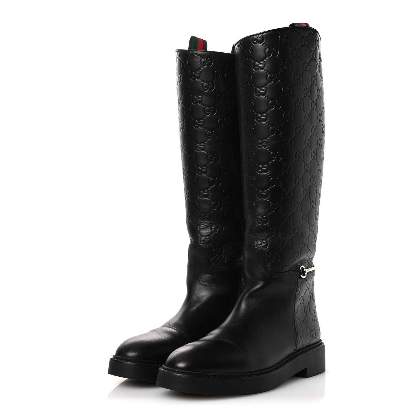 Guccissima Real Betis Glamour Calfskin Michelangelo Slim Horsebit Riding Boots 39.5 Black