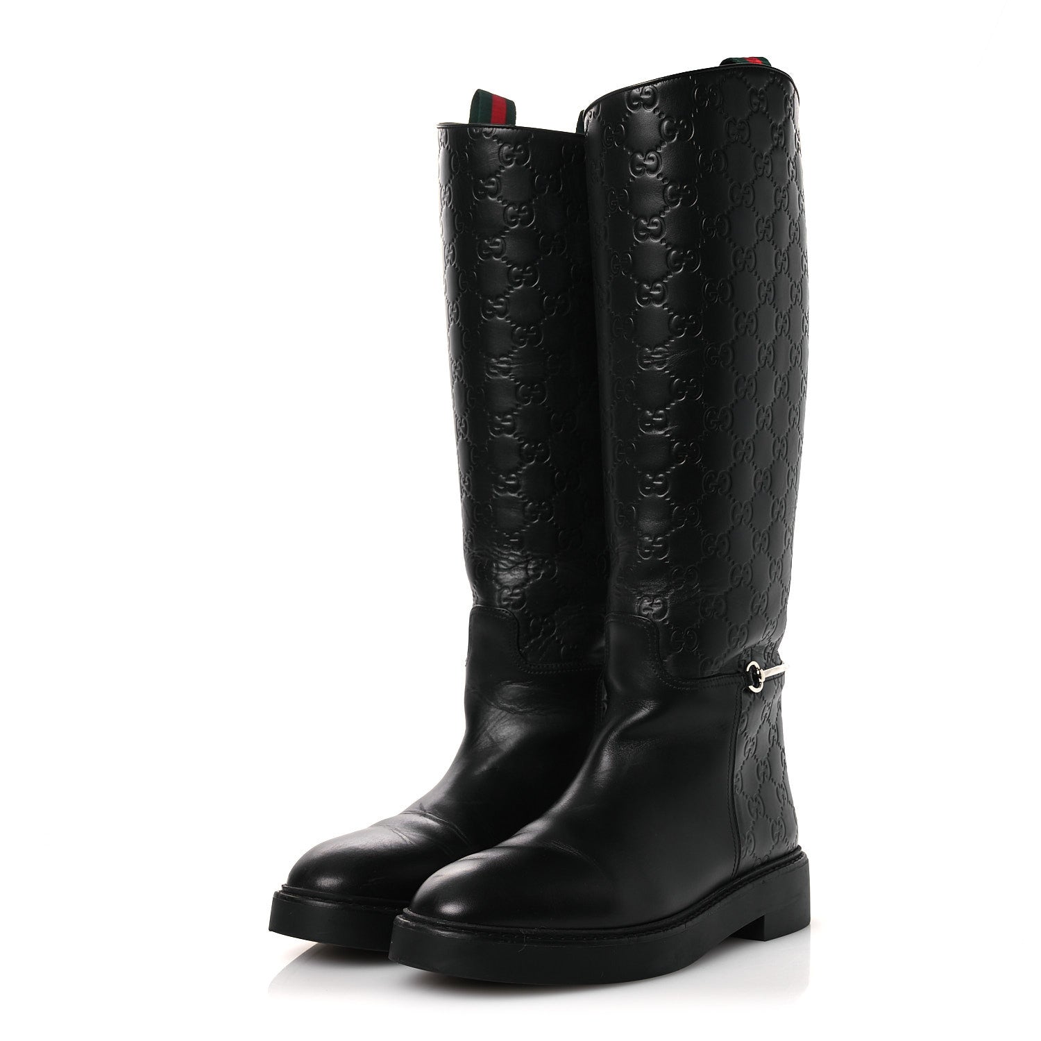 Gucci Guccissima Real Betis Glamour Calfskin Michelangelo Slim Horsebit Riding Boots 39.5 Black 4 of 15