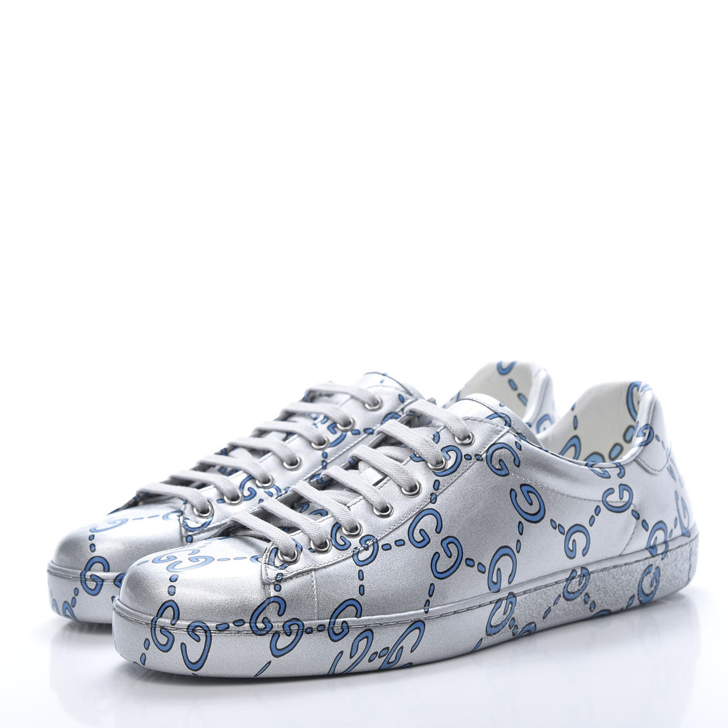 Gucci Miro Rubber Wax GucciGhost Print Mens New Ace Sneakers 8.5 Silver 3 of 8