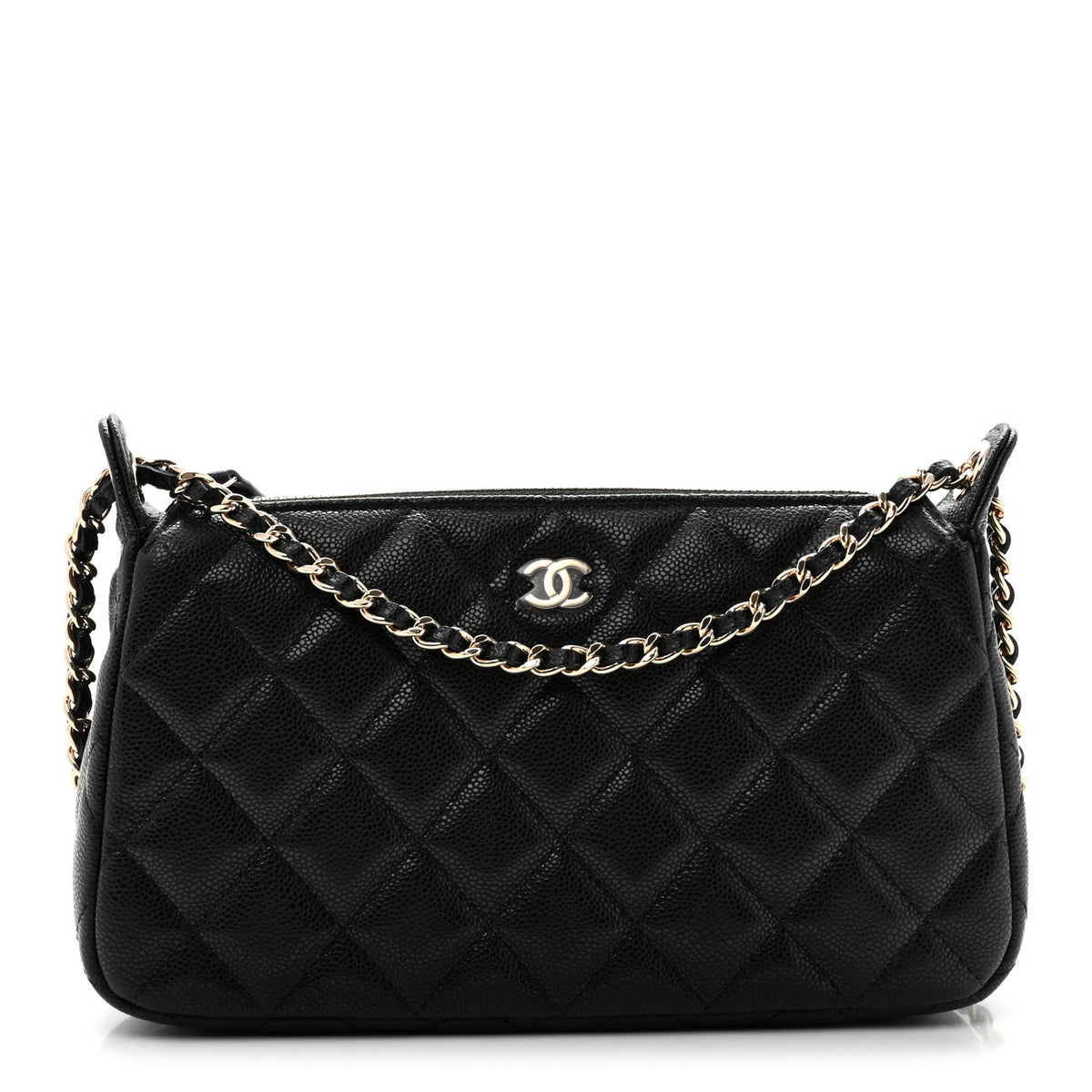 Caviar Quilted Purse With Chain Black