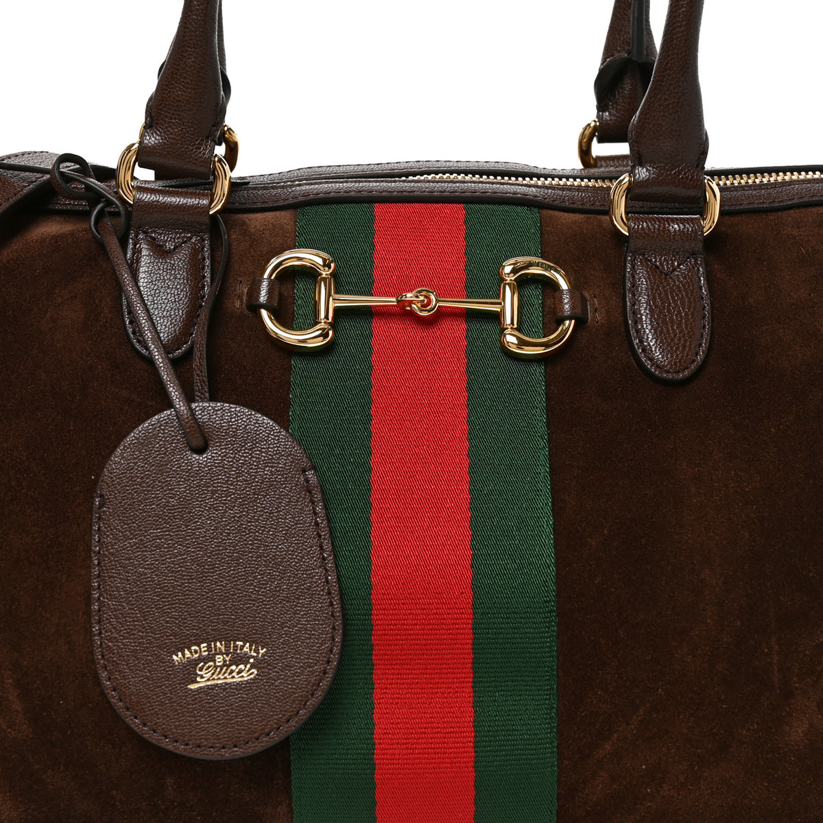 Suede Web Large Borsetto Boston Dark Brown