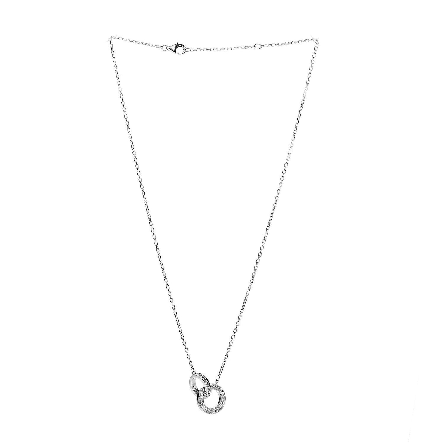 18K White Gold Diamond Interlocking LOVE Paved Necklace