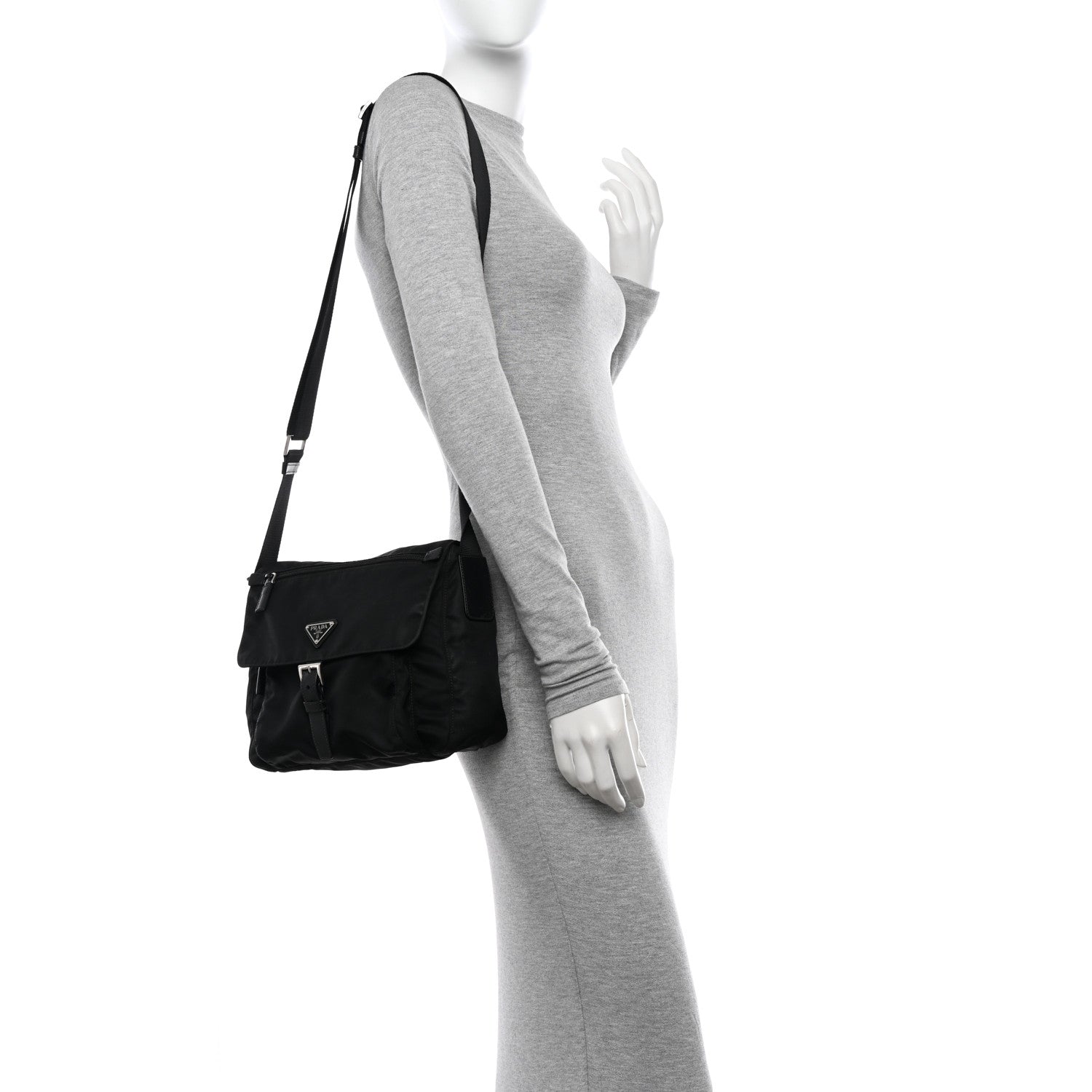 Prada Re-Nylon Vela Saffiano Pocket Single Buckle Messenger Shoulder Bag Black 2 of 13