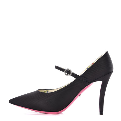 Gucci Moire Fabric Virginia Mary Jane Pumps 35.5 Black 1 of 8