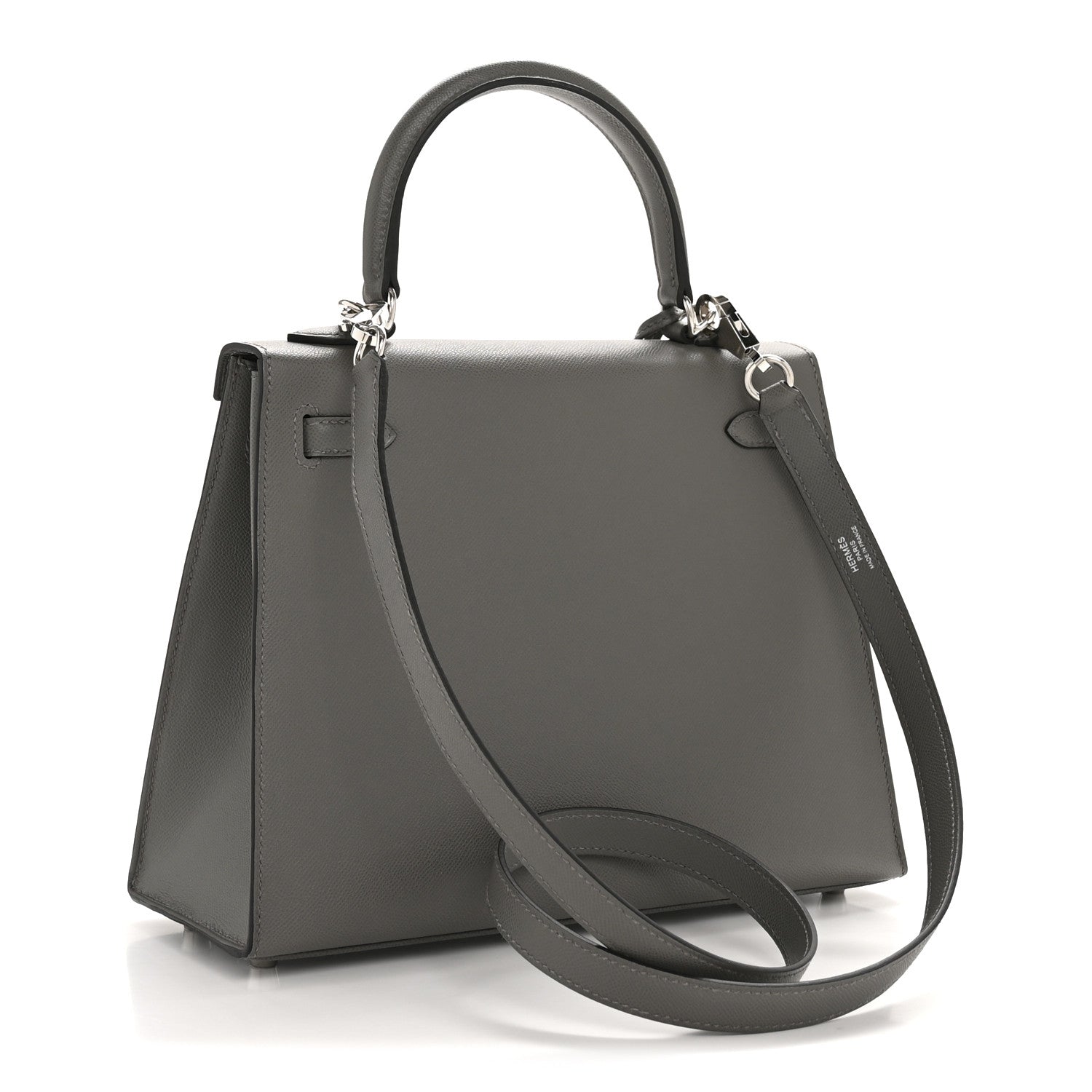 Hermes Madame Calfskin Kelly Sellier 25 Gris Meyer 1772965