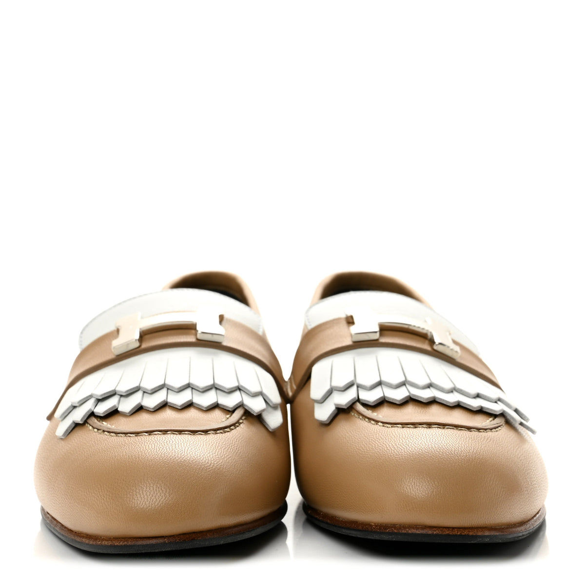 Goatskin Womens Royal Loafers 38 Beige Argile White
