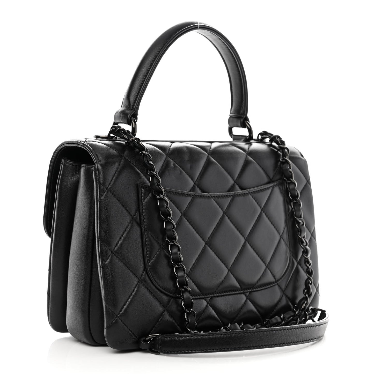 Lambskin Quilted Small Trendy CC Dual Handle Flap Bag So Black