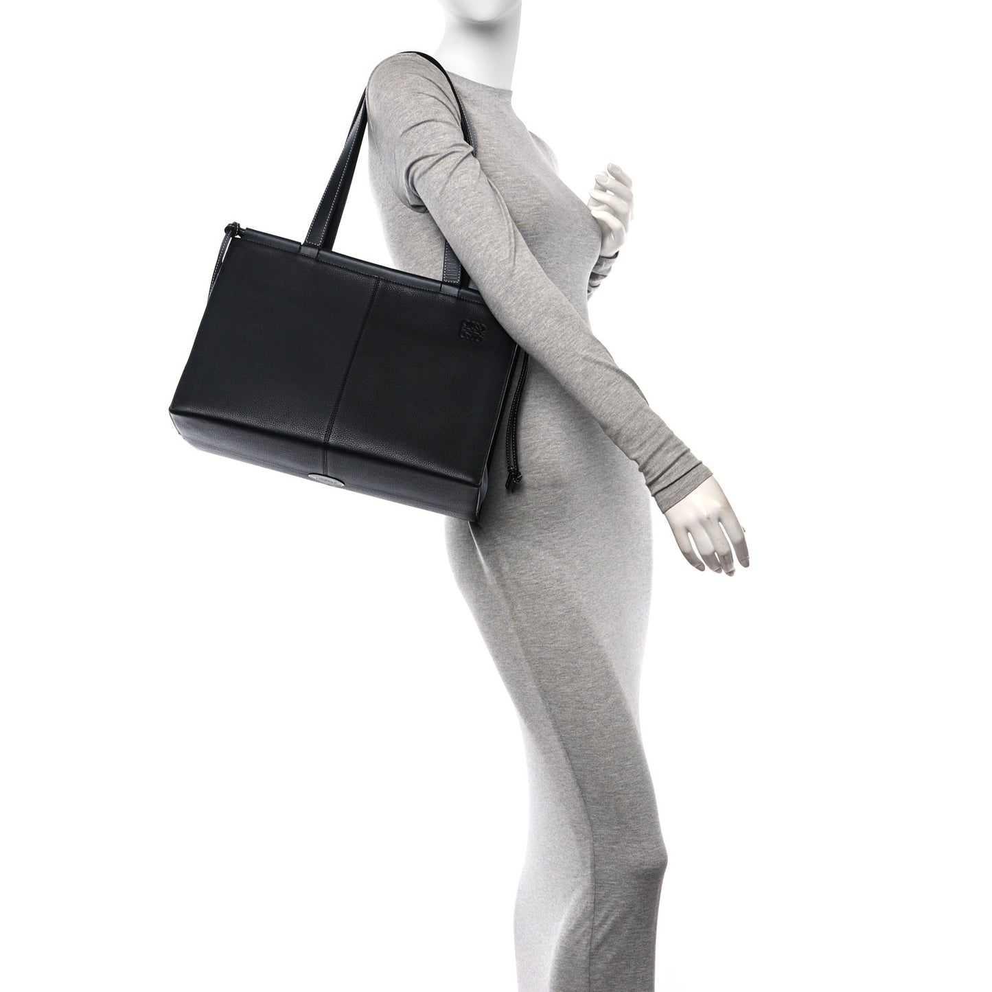 Grained Calfskin Small Cushion Tote Black