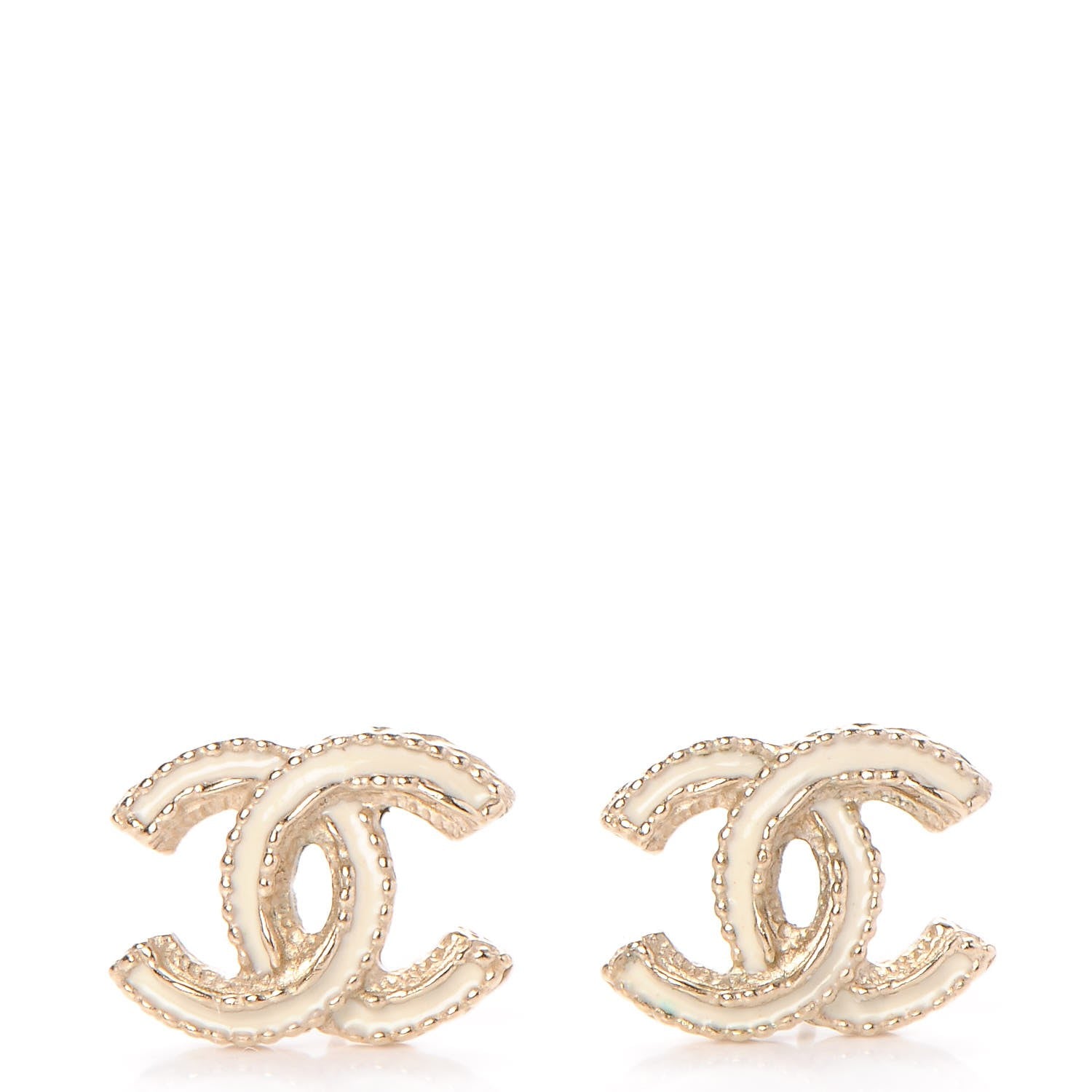 Chanel Enamel CC Earrings Ivory Gold 1 of 4