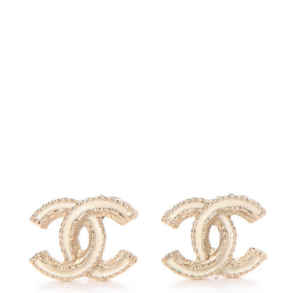 Chanel Enamel CC Earrings Ivory Gold 1 of 4