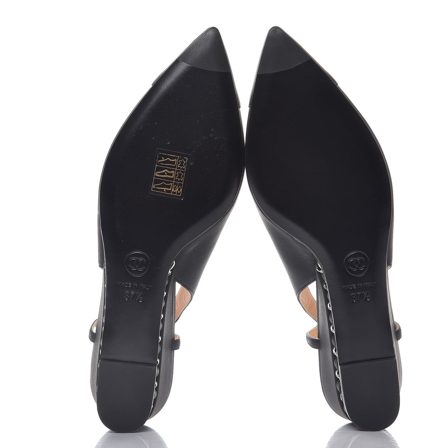 Lambskin Chain CC Cap Toe Slingback Wedge Sandals 37.5 Black
