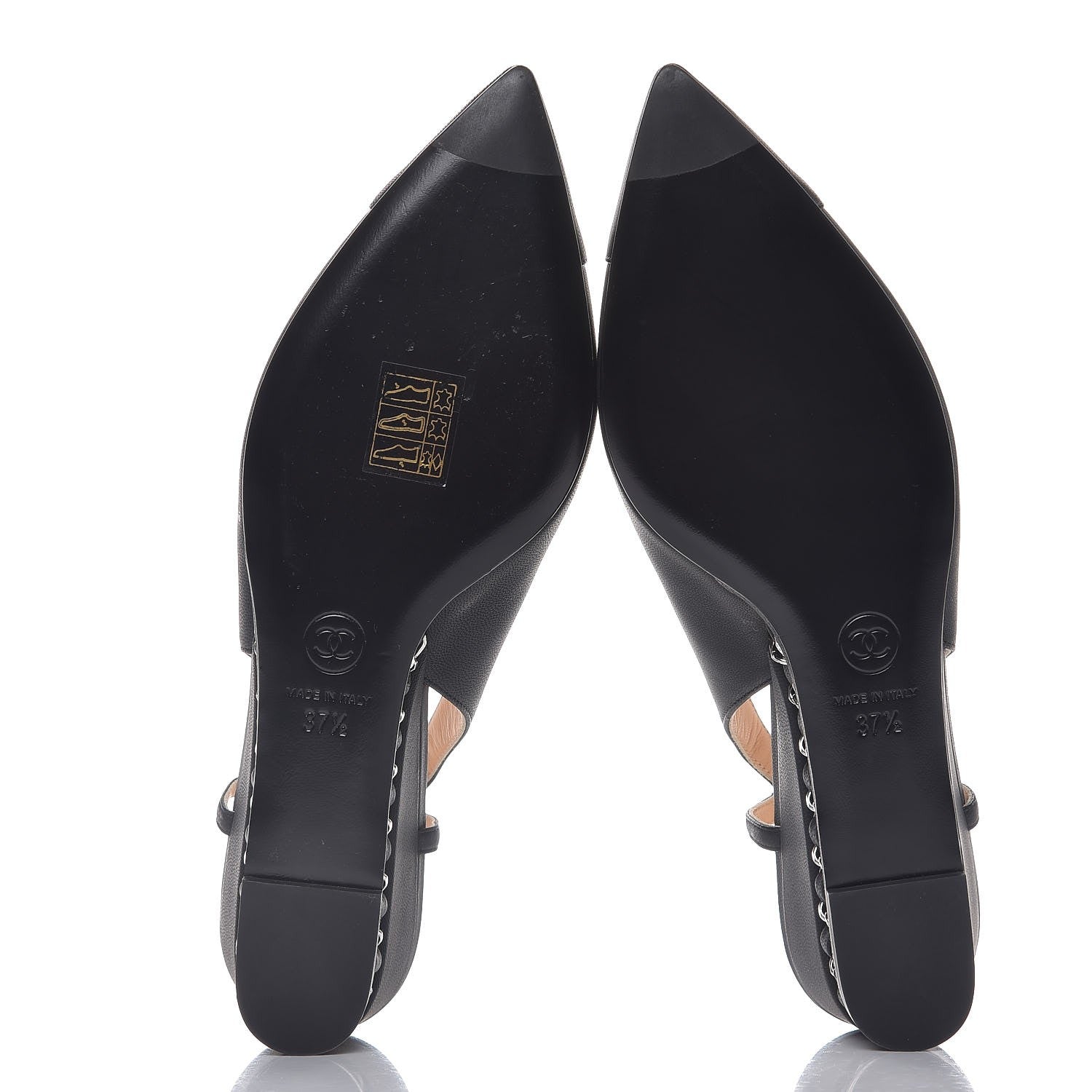 Chanel Lambskin Chain CC Cap Toe Slingback Wedge Sandals 37.5 Black 5 of 9