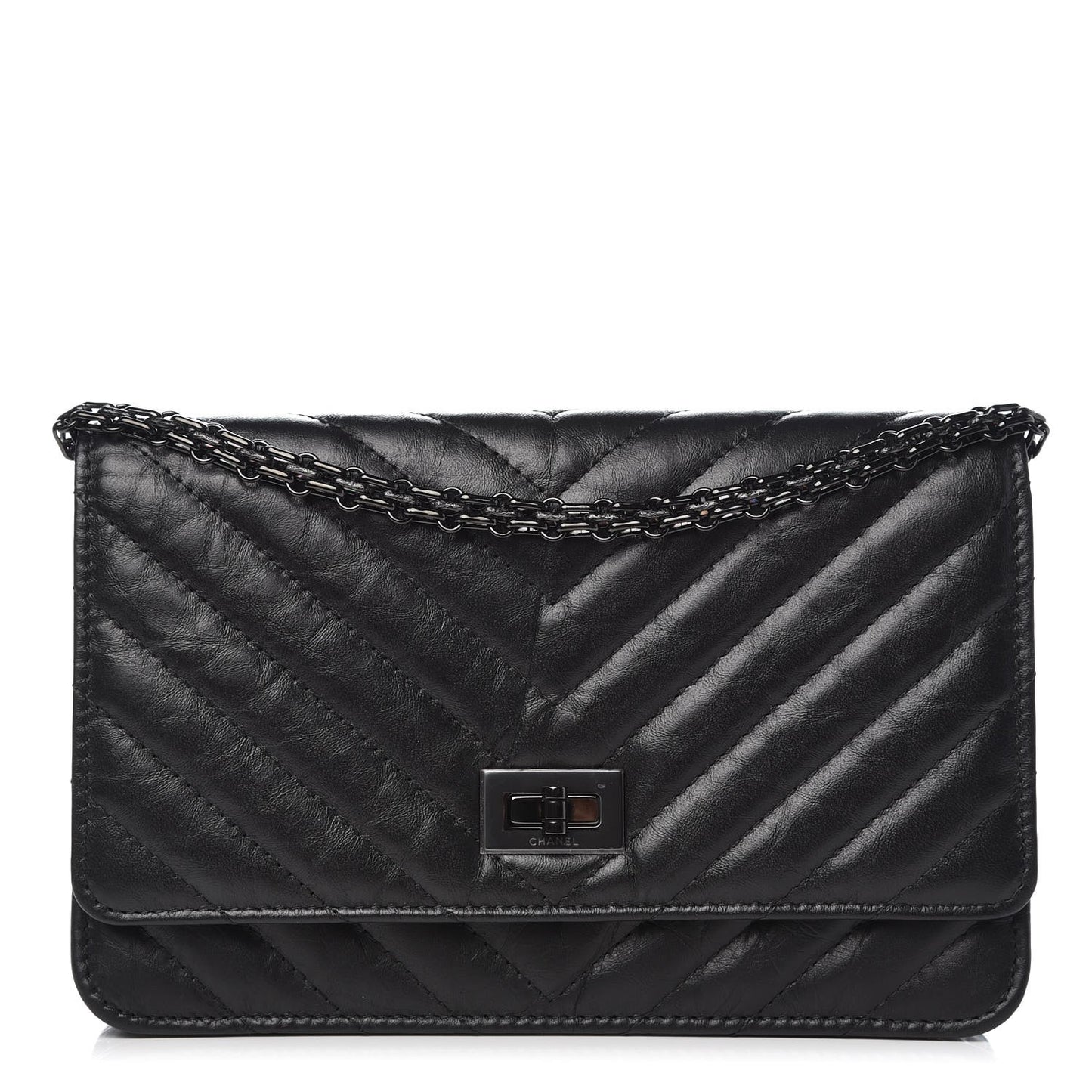 Aged Calfskin Chevron Quilted Reissue Wallet On Chain WOC So Black