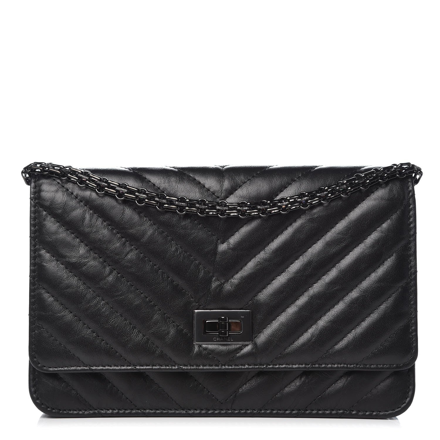 Chanel Aged Calfskin Chevron Quilted Reissue Wallet On Chain WOC So Black 1 of 11