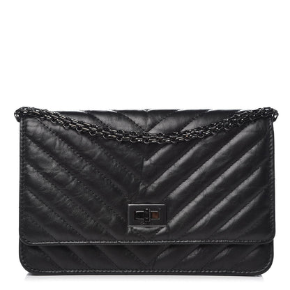 Chanel Aged Calfskin Chevron Quilted Reissue Wallet On Chain WOC So Black 1 of 11
