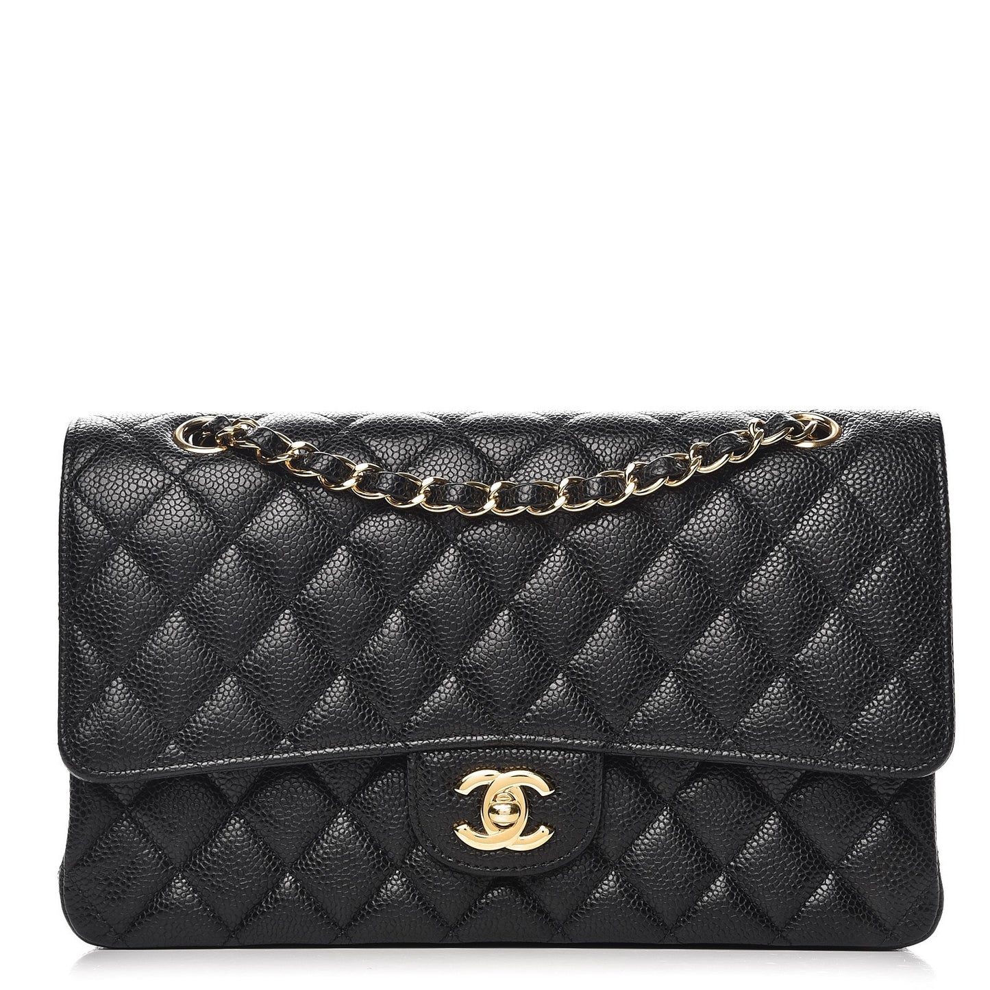 Caviar Quilted Medium Double Flap Black