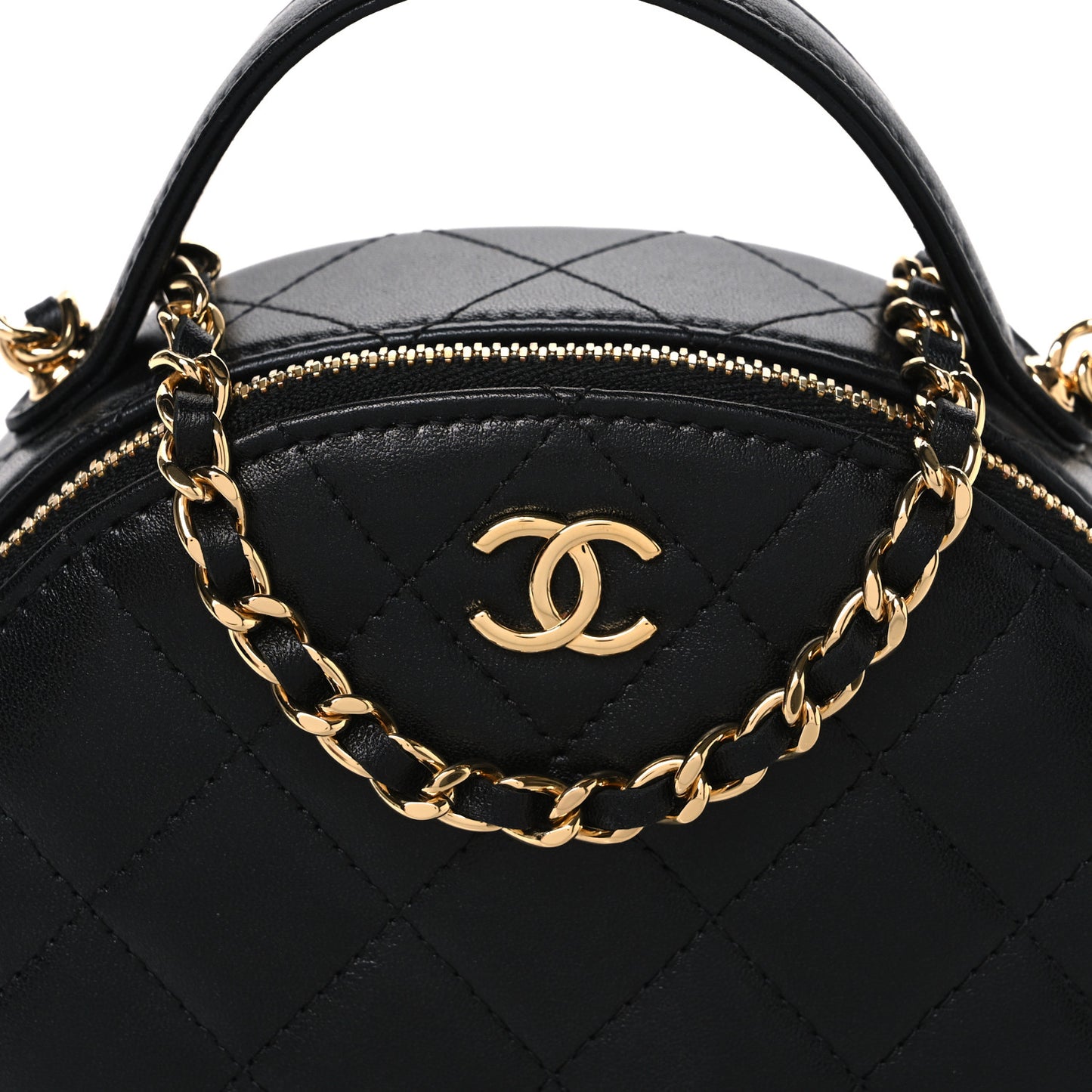 Lambskin Quilted Chic Riviera Top Handle Vanity Case Black