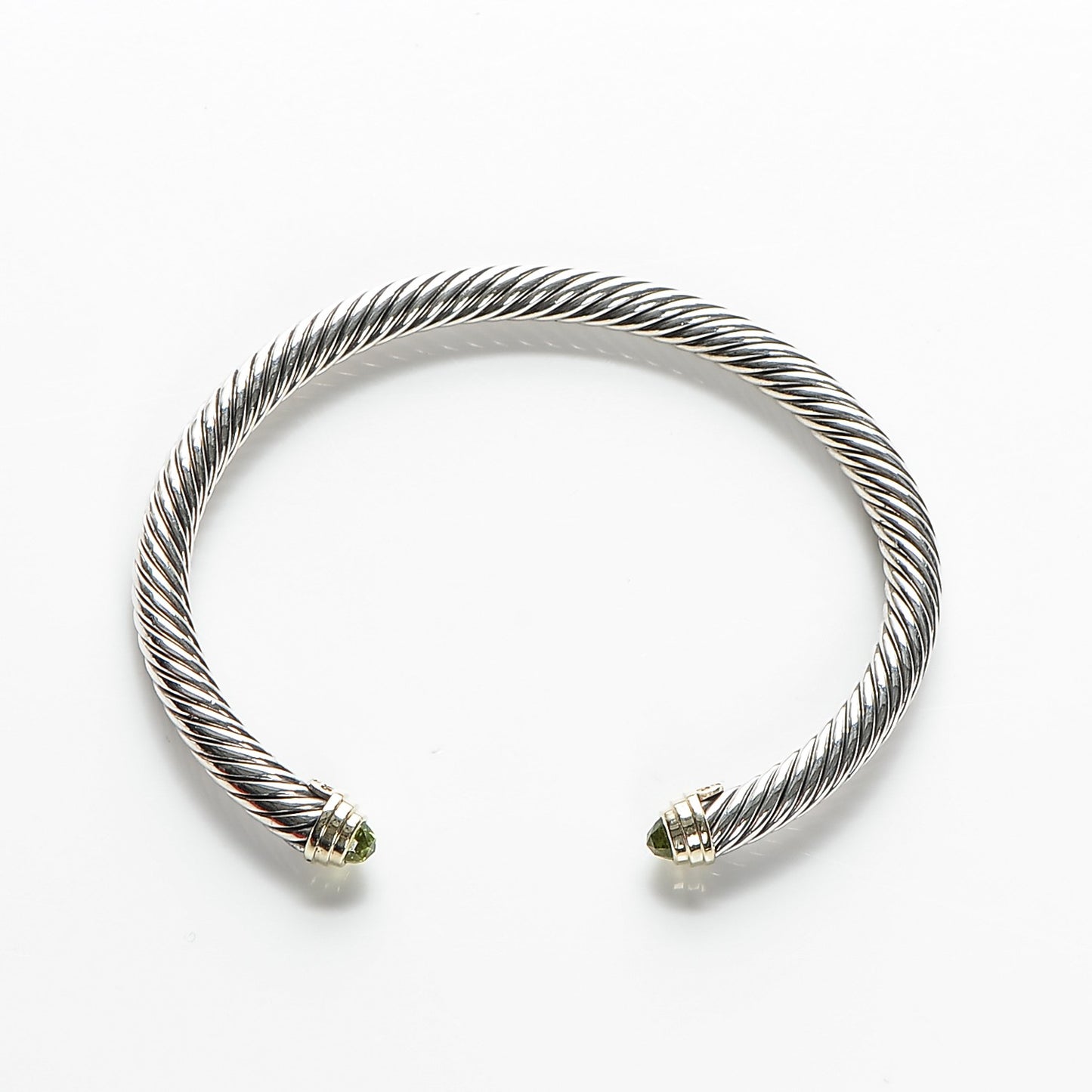 Sterling Silver 14K Yellow Gold Peridot 5mm Cable Classics Petite Color Bracelet