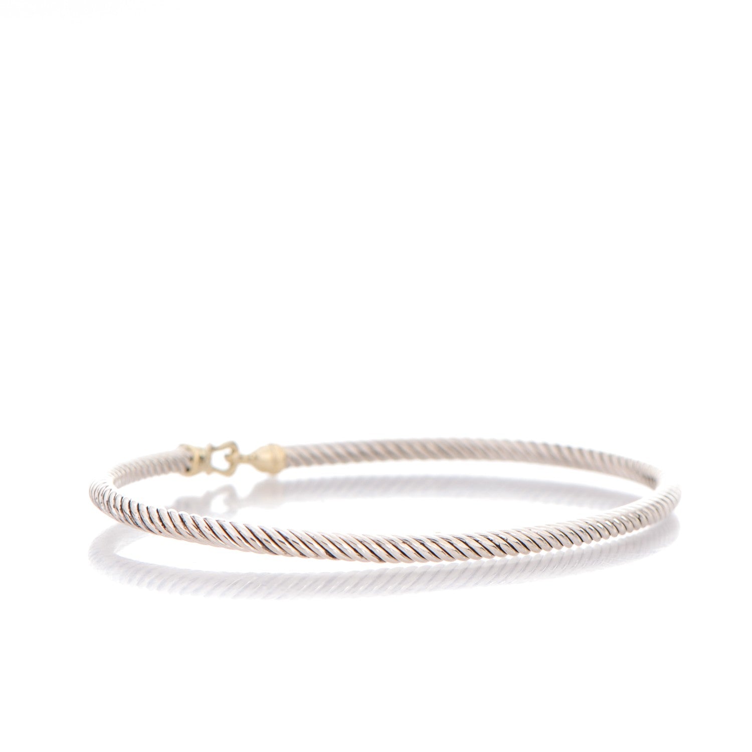 David Yurman Sterling Silver 18K Yellow Gold 3mm Cable Buckle Bracelet 3 of 4
