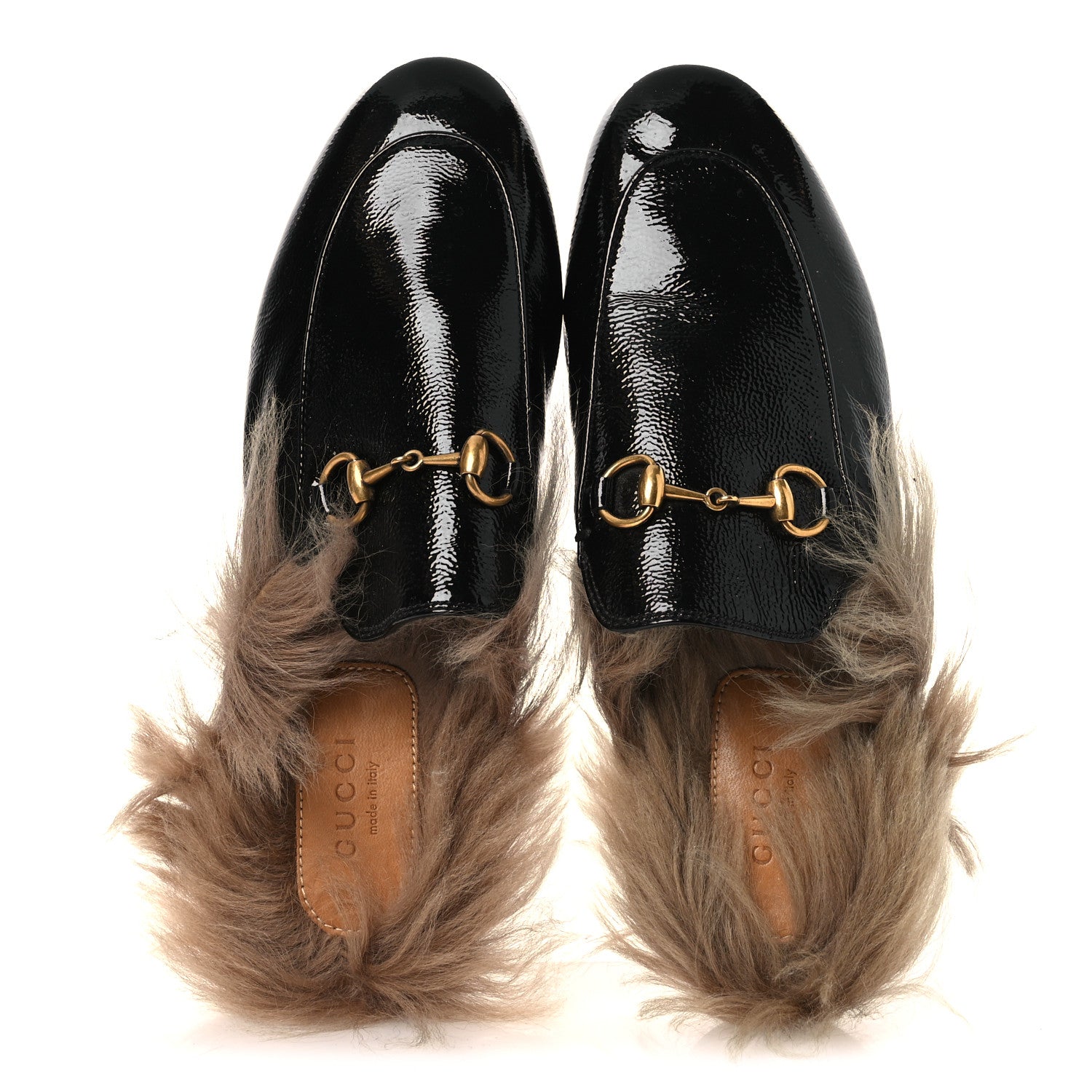 Gucci Patent Fur Womens Princetown Slippers 36 Black Natural 2 of 10