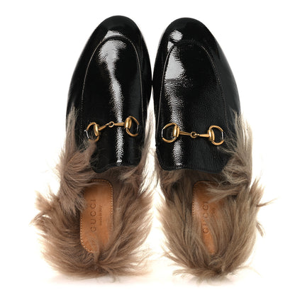 Gucci Patent Fur Womens Princetown Slippers 36 Black Natural 2 of 10
