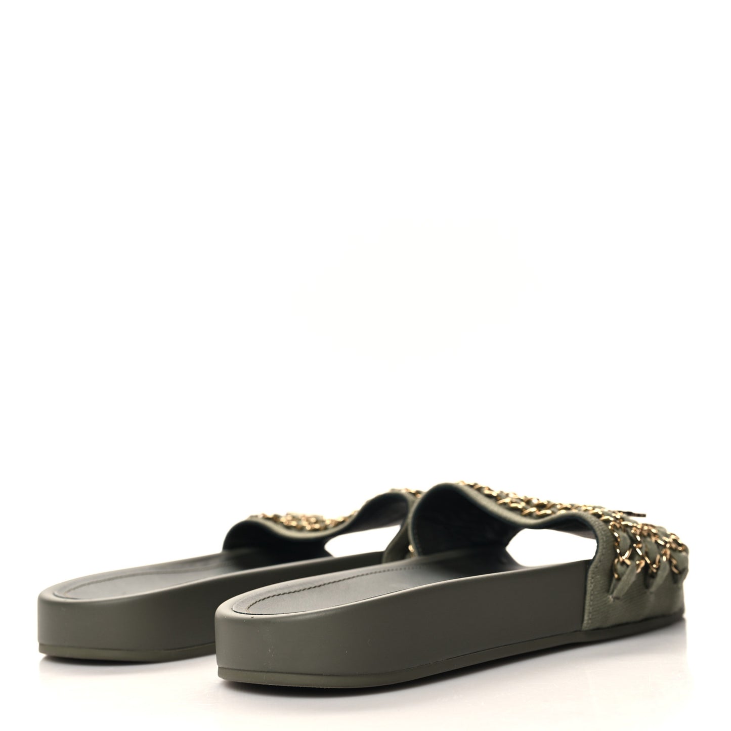 Canvas Chain Flat Sandals 39 Khaki