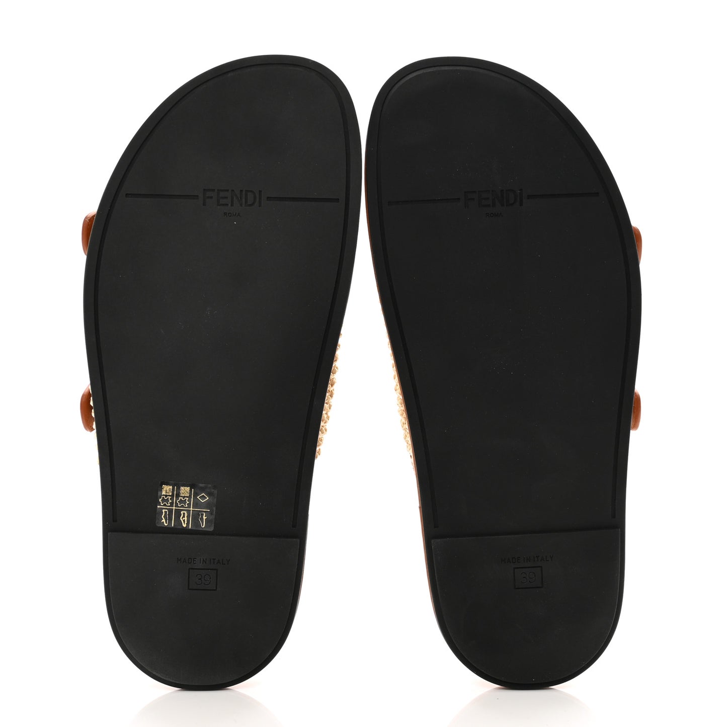 Raffia Vitello Womens Fendi Feel Buckled Slide Sandals 39 Paglia Brandy