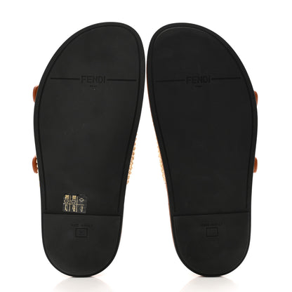 Fendi Raffia Vitello Womens Fendi Feel Buckled Slide Sandals 39 Paglia Brandy 6 of 8