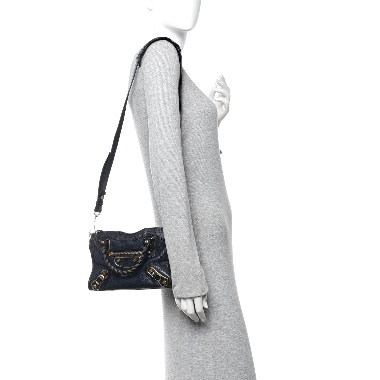 Balenciaga Chevre Gold Metallic Edge Hardware Mini City  Bleu Nuit Dark Sea 2 of 11