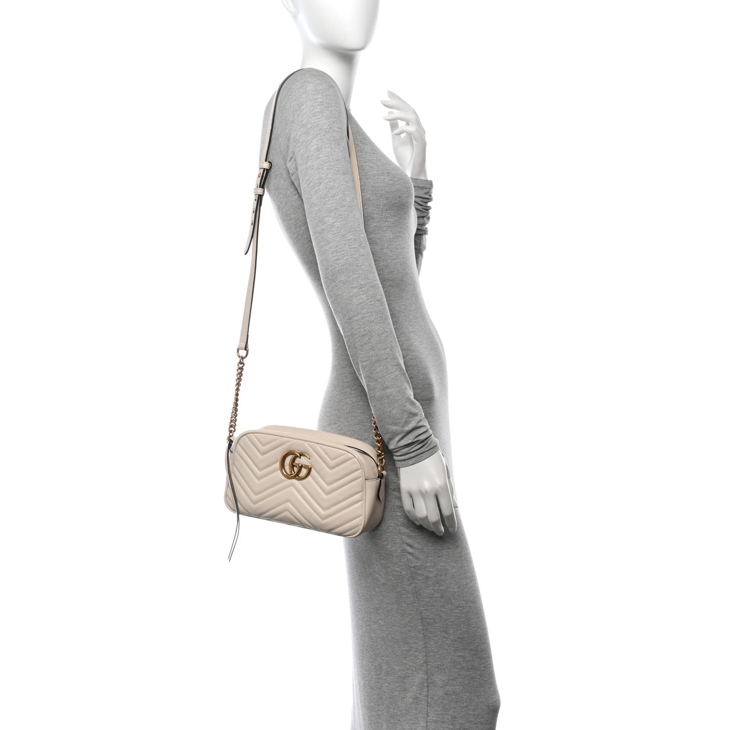 Calfskin Matelasse Small GG Marmont Chain Shoulder Bag White