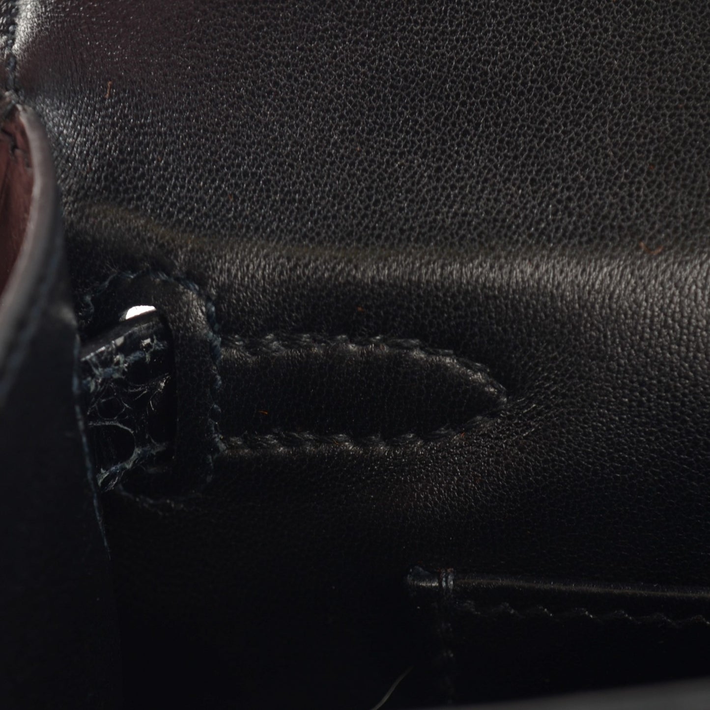 Shiny Niloticus Crocodile Kelly Pochette Black