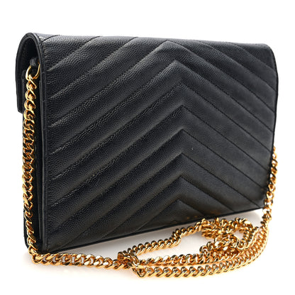 Saint Laurent Grain De Poudre Matelasse Chevron Monogram Chain Wallet Black 3 of 9