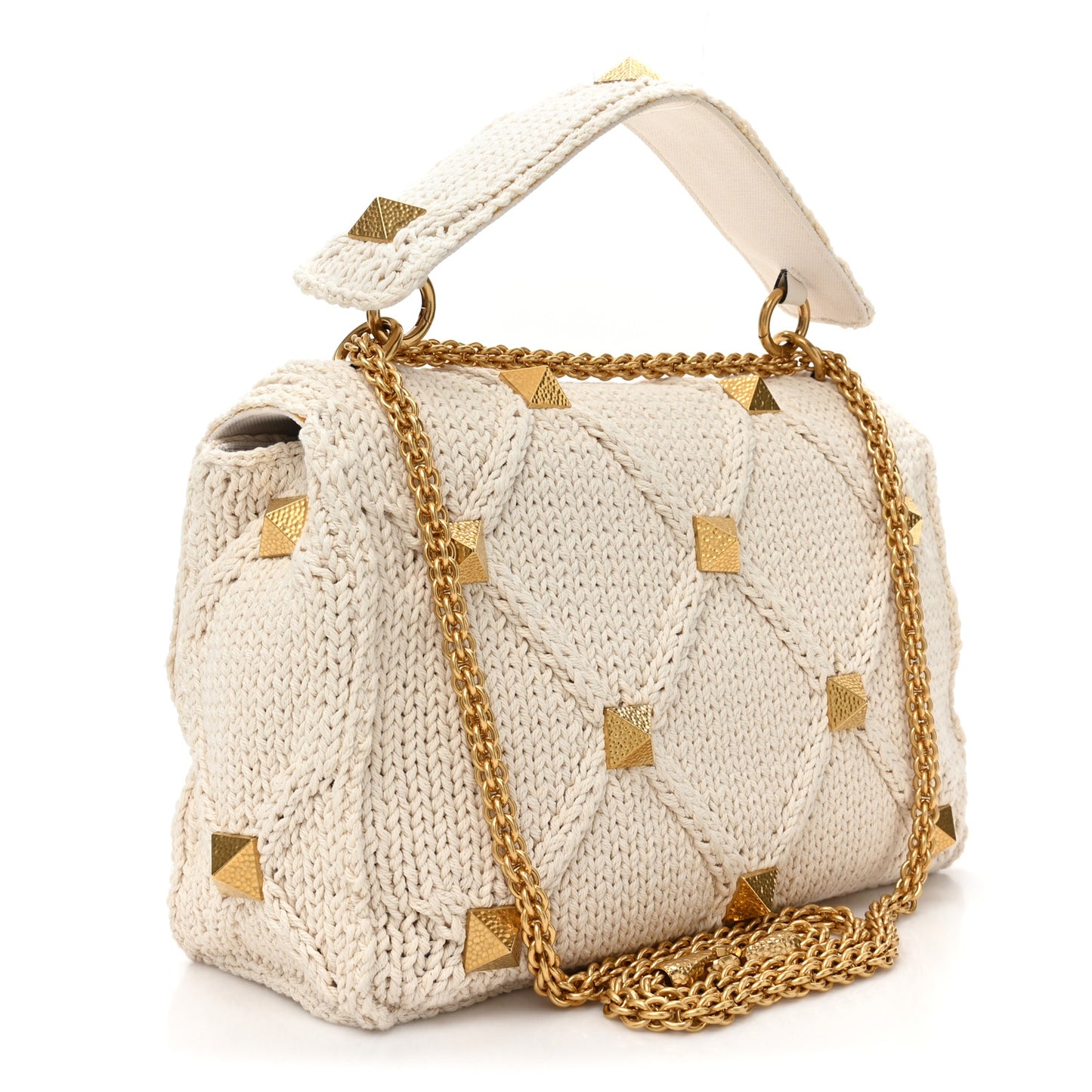 Knit Large Roman Stud Shoulder Bag Ecru