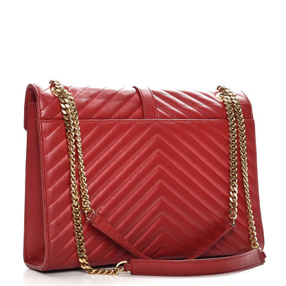 Saint Laurent Lambskin Matelasse Chevron Large Monogram Satchel Red 4 of 18